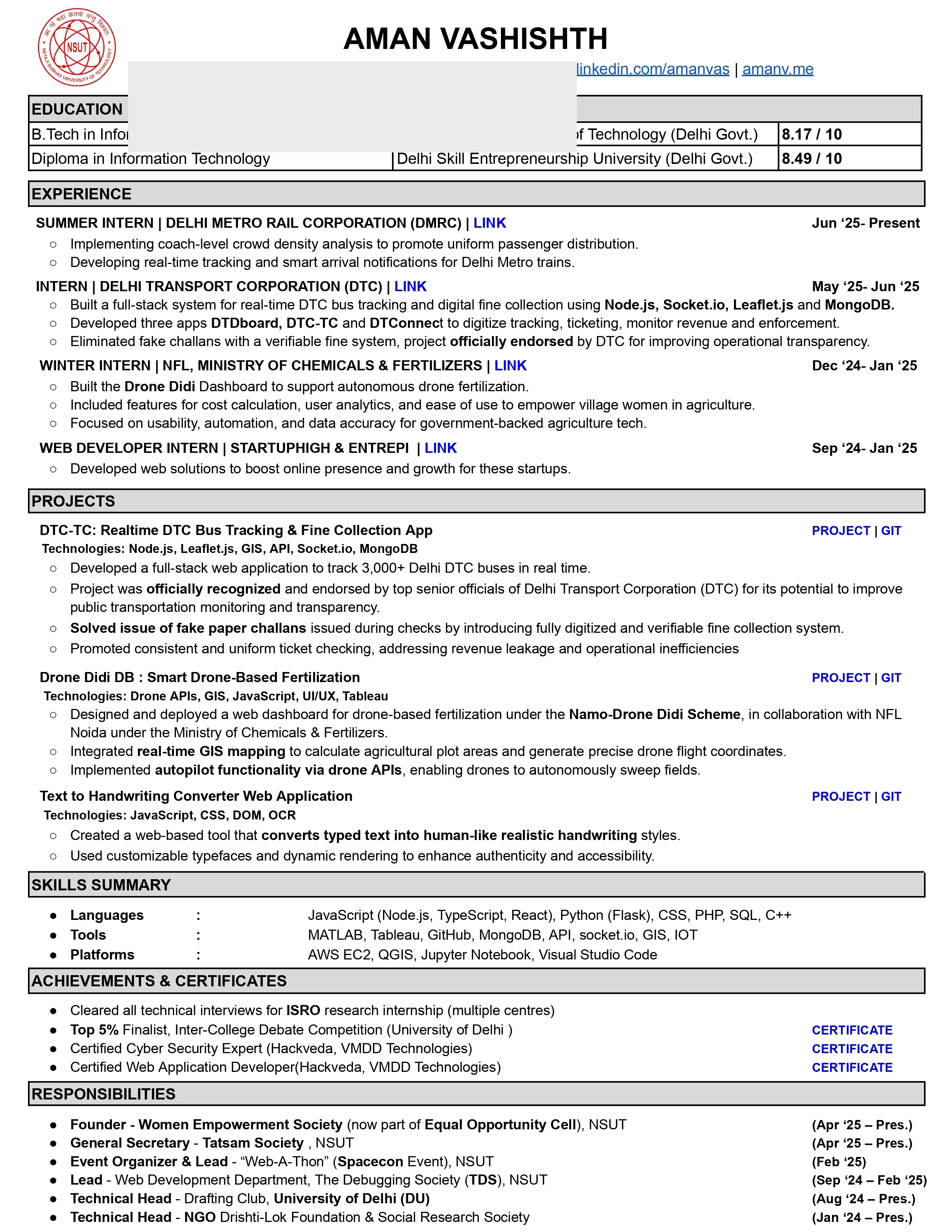 Aman Vashishth Resume